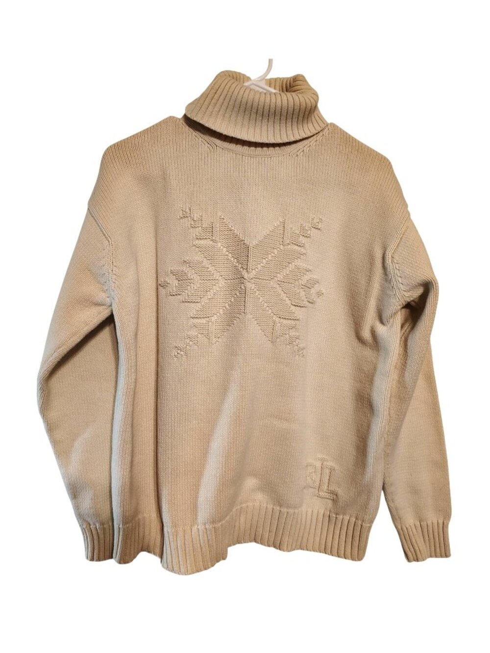 Vintage Medium Lauren Ralph Lauren Cream Snowflake Sweater Turtleneck Tightknit